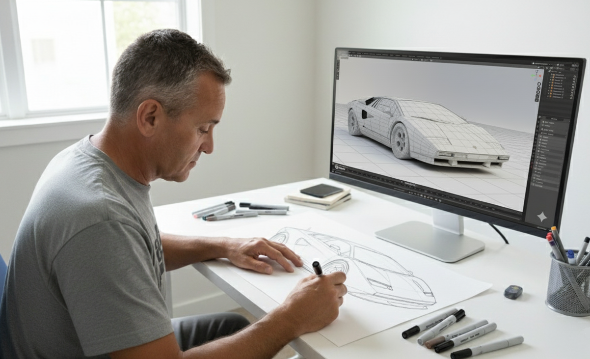 Nick drawing at desk